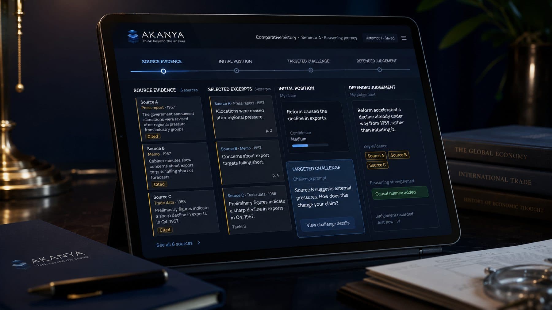 A diverse interdisciplinary group of professionals reviewing a case together, with decision support screens in the background.